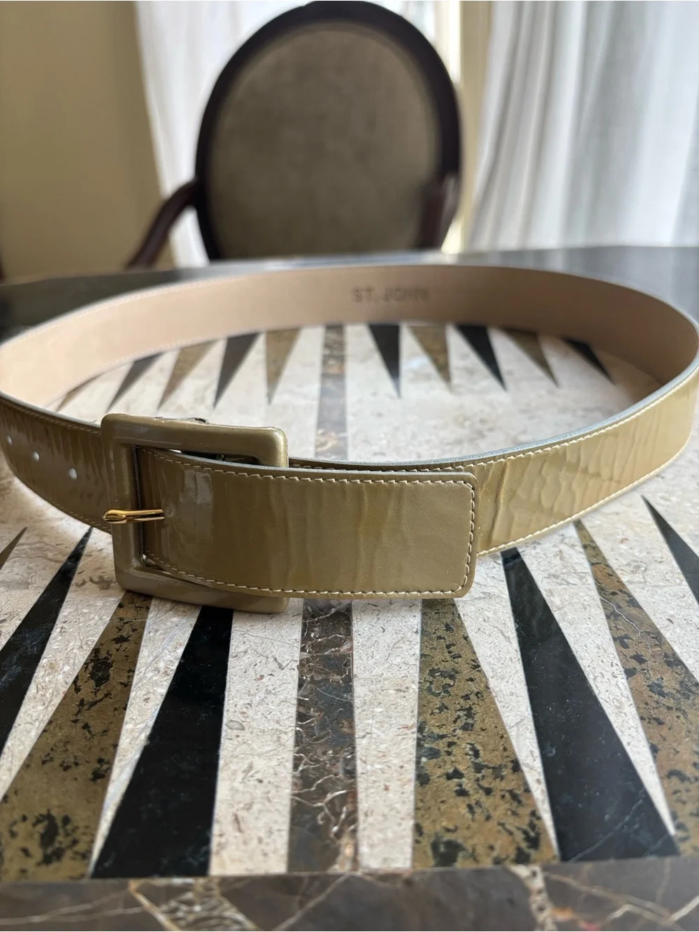 St. John Gold Patent Leather Square Buckle Belt